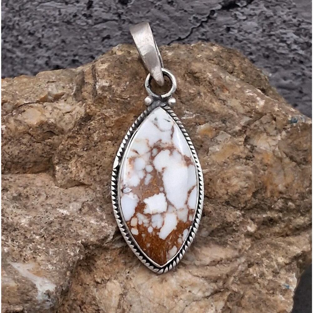 Wild Horse Jasper Sterling Silver Pendant Marquise Shape Southwestern Style